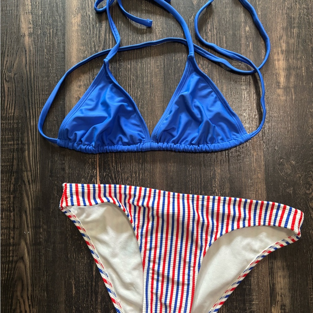 Xhilaration Blue and Red Striped Bikini